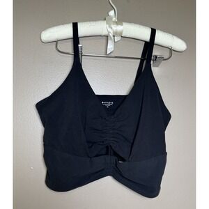 Athleta Black Cinched Longline Sports Bra Crop Top XL Racerback Yoga Activewear